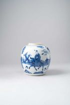 A CHINESE BLUE AND WHITE OVOID VASE KANGXI 1662-1722 Painted with a continuous scene with a