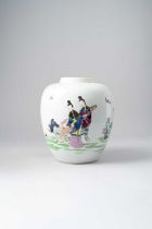 A CHINESE FAMILLE ROSE OVOID 'IMMORTALS' VASE YONGZHENG 1723-35 Painted with three female