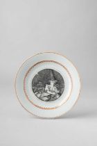 NO RESERVE A CHINESE EN GRISAILLE 'SHEPHERDESS' PLATE C.1740 Decorated with a shepherdess and her