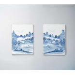 NO RESERVE A PAIR OF CHINESE BLUE AND WHITE RECTANGULAR PANELS QING DYNASTY Each depicting a village