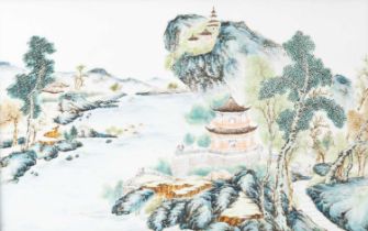 NO RESERVE A CHINESE QIANJIANG-STYLE RECTANGULAR PORCELAIN PLAQUE QING DYNASTY OR LATER Depicting