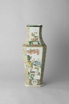 A LARGE CHINESE FAMILLE VERTE 'FIGURAL' VASE LATE QING DYNASTY The octagonal-section body with a