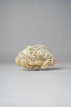 A LARGE CHINESE PALE CELADON JADE 'CRANES AND LOTUS' GROUP LATE QING DYNASTY/REPUBLIC PERIOD