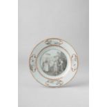 NO RESERVE A CHINESE EN GRISAILLE 'LES OIES DE FRERE PHILIPPE' PLATE C.1745 Decorated with a scene