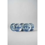 NO RESERVE A SET OF FIVE CHINESE BLUE AND WHITE 'FU LU SHOU' DISHES QING DYNASTY Decorated to the