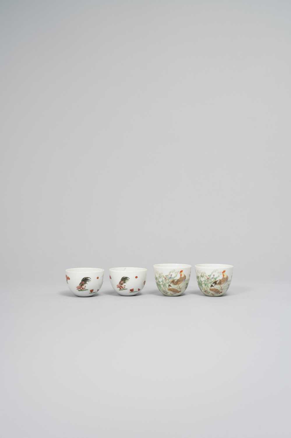 NO RESERVE TWO PAIRS OF CHINESE ENAMELLED CHICKEN CUPS REPUBLIC PERIOD Each painted with chickens