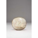 A CHINESE WHITE JADE OVAL PLAQUE QING DYNASTY The domed oval plaque carved in relief with a sage