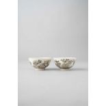 NO RESERVE A PAIR OF CHINESE EN GRISAILLE TEA BOWLS PROBABLY GUANGXU Each with rounded sides