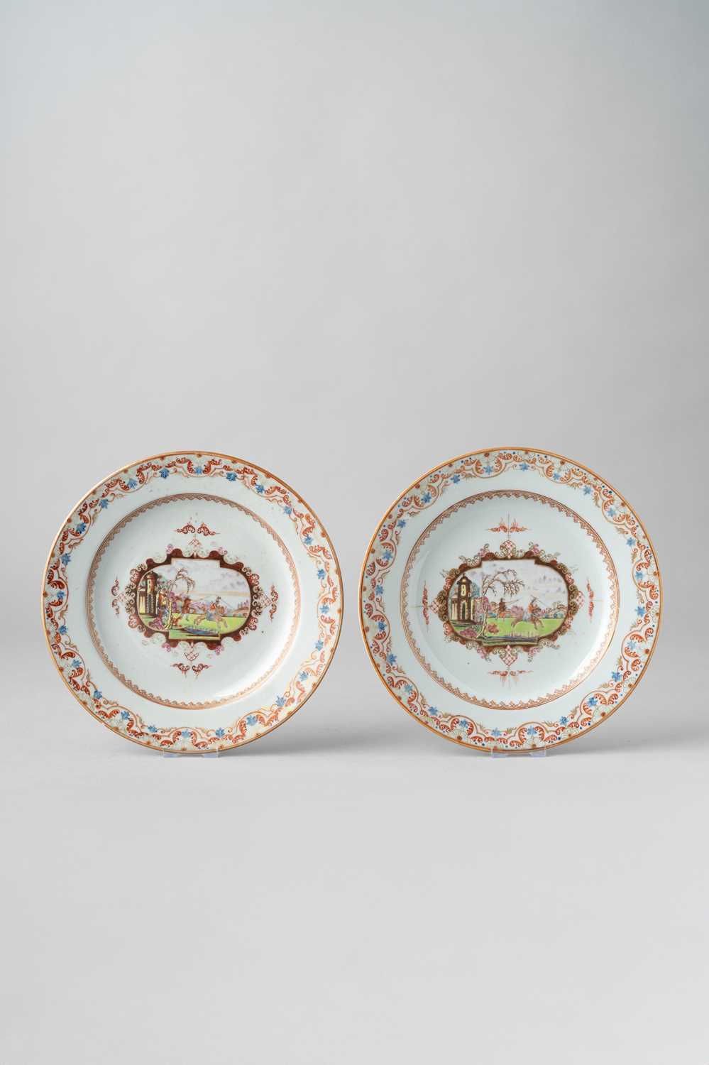 NO RESERVE A PAIR OF CHINESE FAMILLE ROSE MEISSEN-STYLE PLATES MID 18TH CENTURY Decorated with