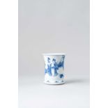 A CHINESE BLUE AND WHITE 'ROMANCE OF THE WESTERN CHAMBER' BRUSHPOT, BITONG KANGXI 1662-1722 The