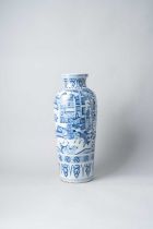 NO RESERVE A LARGE CHINESE BLUE AND WHITE SLENDER BALUSTER VASE KANGXI 1662-1722 Decorated with