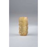 A MINIATURE CHINESE YELLOW JADE CONG POSSIBLY LIANGZHU CULTURE The square-section body carved with