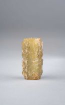 A MINIATURE CHINESE YELLOW JADE CONG POSSIBLY LIANGZHU CULTURE The square-section body carved with