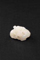 A CHINESE WHITE JADE 'CATS' GROUP QIANLONG/JIAQING Carved and pierced as a cat and a kitten with a