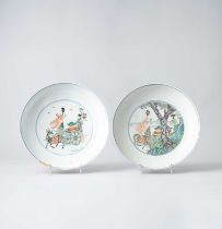 NO RESERVE TWO LARGE CHINESE FAMILLE VERTE DISHES QING DYNASTY AND LATER Both depicting Magu and her