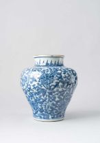NO RESERVE A CHINESE BLUE AND WHITE BALUSTER VASE TRANSITIONAL PERIOD C.1650 Decorated with