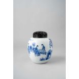 A CHINESE BLUE AND WHITE 'LADIES' JAR KANGXI 1662-1722 Decorated with four young ladies in a