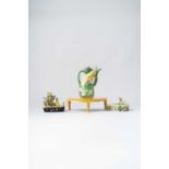 THREE CHINESE EGG AND SPINACH-DECORATED ITEMS MING AND EARLY QING One a figure group with a horse