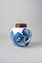 A CHINESE BLUE AND WHITE OVOID JAR KANGXI 1662-1722 Brightly painted with three spotty deer