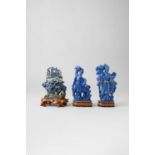 THREE CHINESE LAPIS LAZULI ITEMS LATE QING DYNASTY Two depicting Magu wearing flowing robes tied