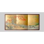 TOSA SCHOOL DEER, MAPLE AND BIRDS EDO PERIOD, C.1800 A Japanese six-fold byōbu (paper screen),