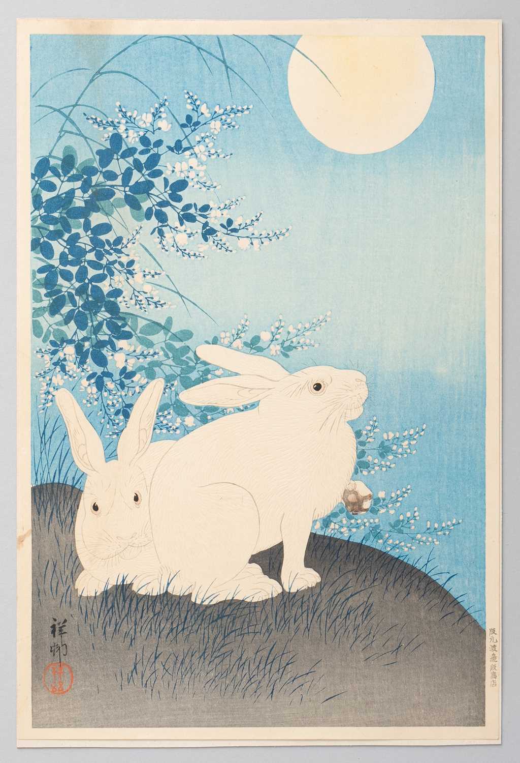 OHARA KOSON / SHOSON (1877-1945) TWO RABBITS UNDER A FULL MOON SHOWA ERA, 20TH CENTURY A Japanese