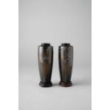 NO RESERVE A PAIR OF JAPANESE INLAID-BRONZE VASES BY THE NOGAWA COMPANY OF KYOTO MEIJI ERA, 19TH/
