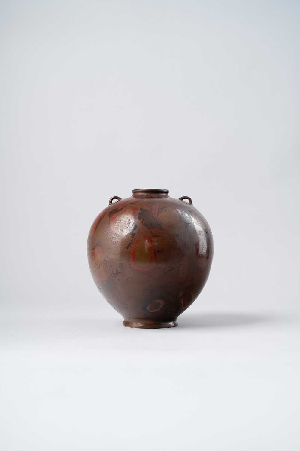 A JAPANESE BRONZE VASE SHOWA ERA, 20TH CENTURY The bulbous body raised on a short foot and with