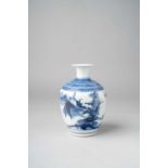 A JAPANESE BLUE AND WHITE ARITA BOTTLE VASE EDO PERIOD, C.1680 The bulbous body with a short