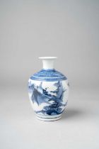 A JAPANESE BLUE AND WHITE ARITA BOTTLE VASE EDO PERIOD, C.1680 The bulbous body with a short