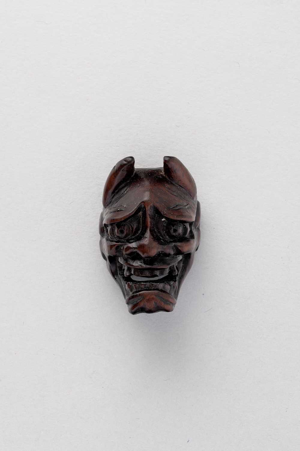 NO RESERVE A JAPANESE WOOD MASK NETSUKE OF HANNYA EDO PERIOD, EARLY 19TH CENTURY Depicted