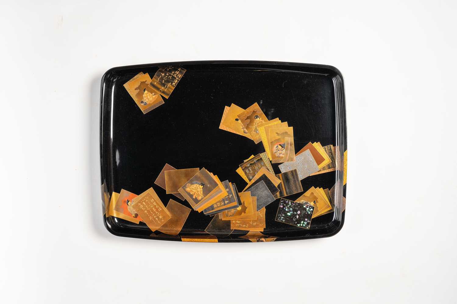 A LARGE AND FINE JAPANESE GOLD, SILVER AND BLACK LACQUER HIROBUTA (PRESENTATION TRAY) MEIJI ERA,