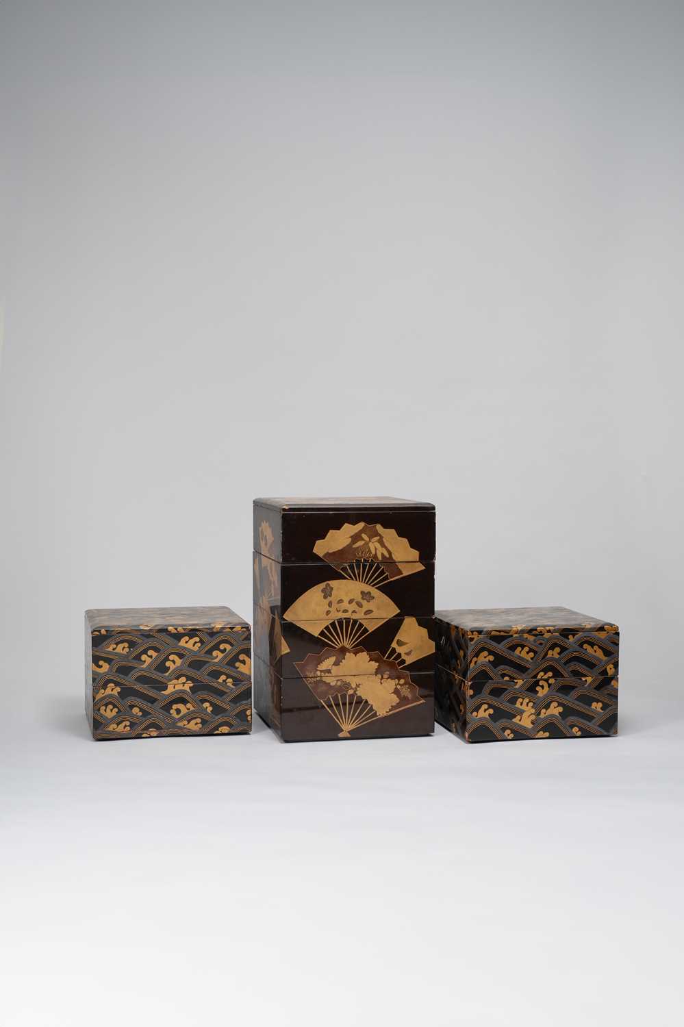 NO RESERVE THREE JAPANESE LACQUER JUBAKO (PICNIC BOXES AND COVERS) MEIJI ERA, 19TH/20TH CENTURY