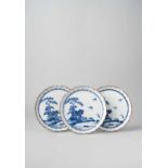 THREE JAPANESE ARITA MOULDED DISHES EDO PERIOD, 17TH CENTURY Each decorated in underglaze blue