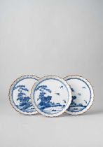THREE JAPANESE ARITA MOULDED DISHES EDO PERIOD, 17TH CENTURY Each decorated in underglaze blue