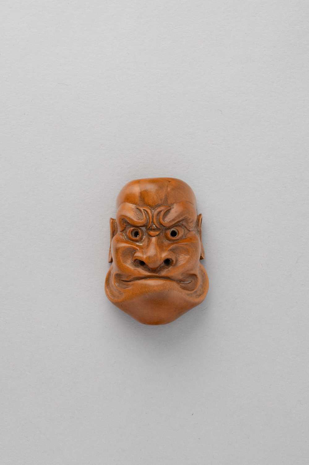 NO RESERVE A JAPANESE WOOD MASK NETSUKE OF BESHIMI EDO/MEIJI, 19TH CENTURY Depicted with a