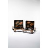 A PAIR OF JAPANESE LACQUER STANDS AND TRAYS SETS MEIJI OR LATER, 19TH/20TH CENTURY The square