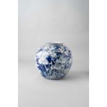 A LARGE JAPANESE BLUE AND WHITE VASE TAISHO OR LATER, 20TH CENTURY With a tall bulbous body and a