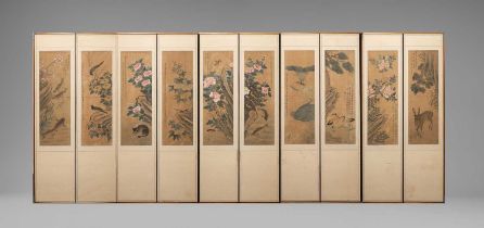 A KOREAN TEN-FOLD HWAJO (BIRDS AND FLOWERS) SCREEN JOSEON DYNASTY AND LATER, 19TH/20TH CENTURY In