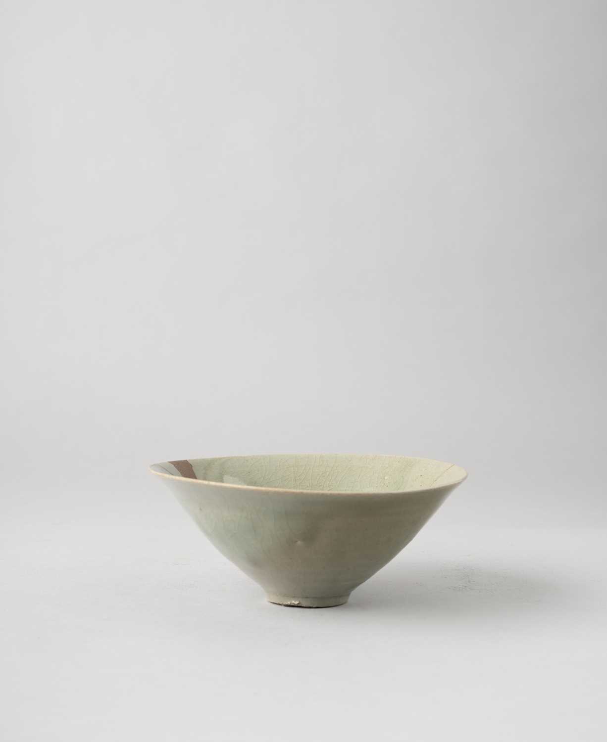 A KOREAN MOULDED CELADON BOWL POSSIBLY GORYEO, 13TH CENTURY OR LATER The interior carved with a - Image 2 of 2