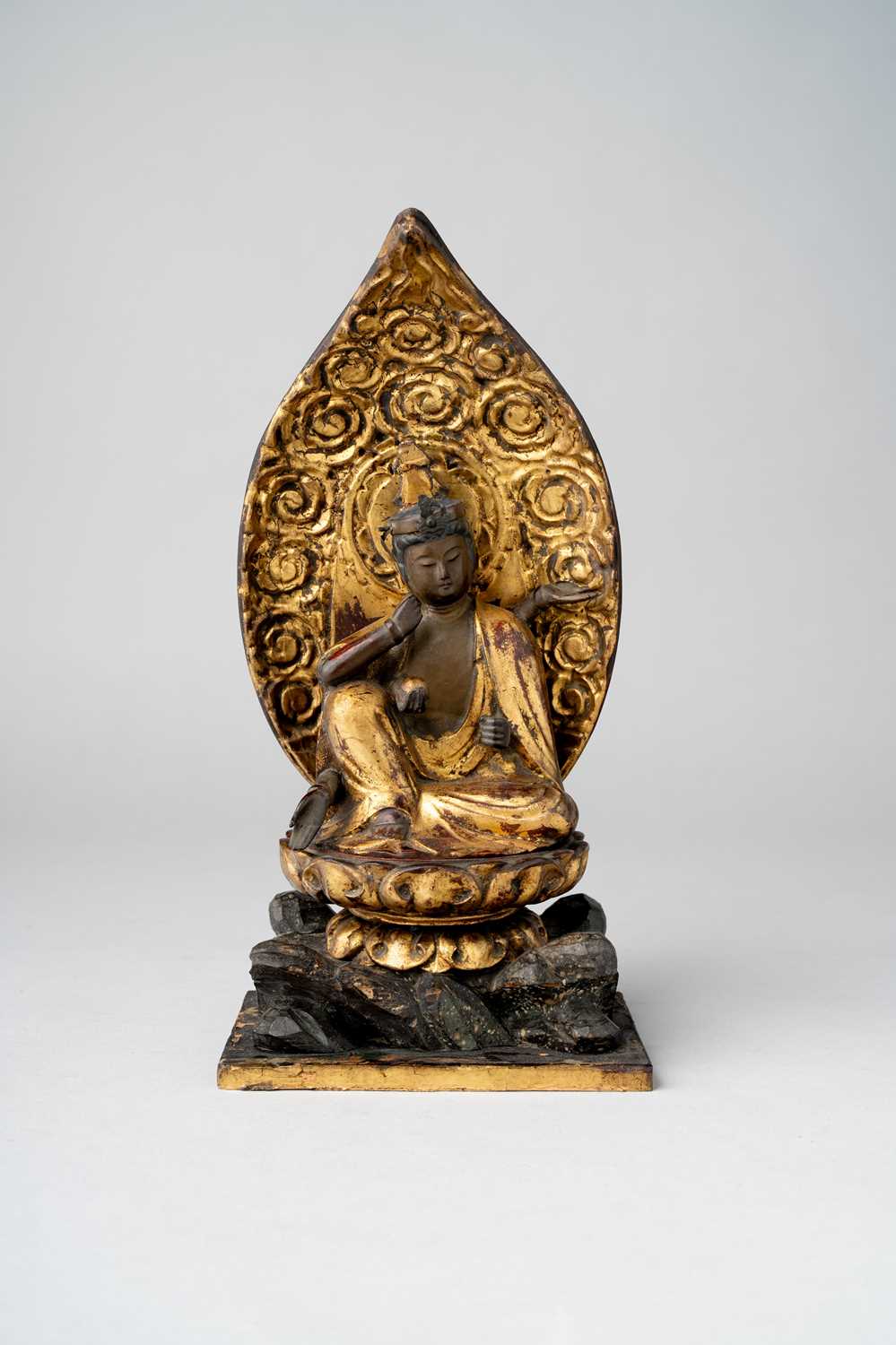 A JAPANESE LACQUER AND GILT WOOD FIGURE OF NYOIRIN KANNON PROBABLY EDO OR MEIJI, 19TH CENTURY The