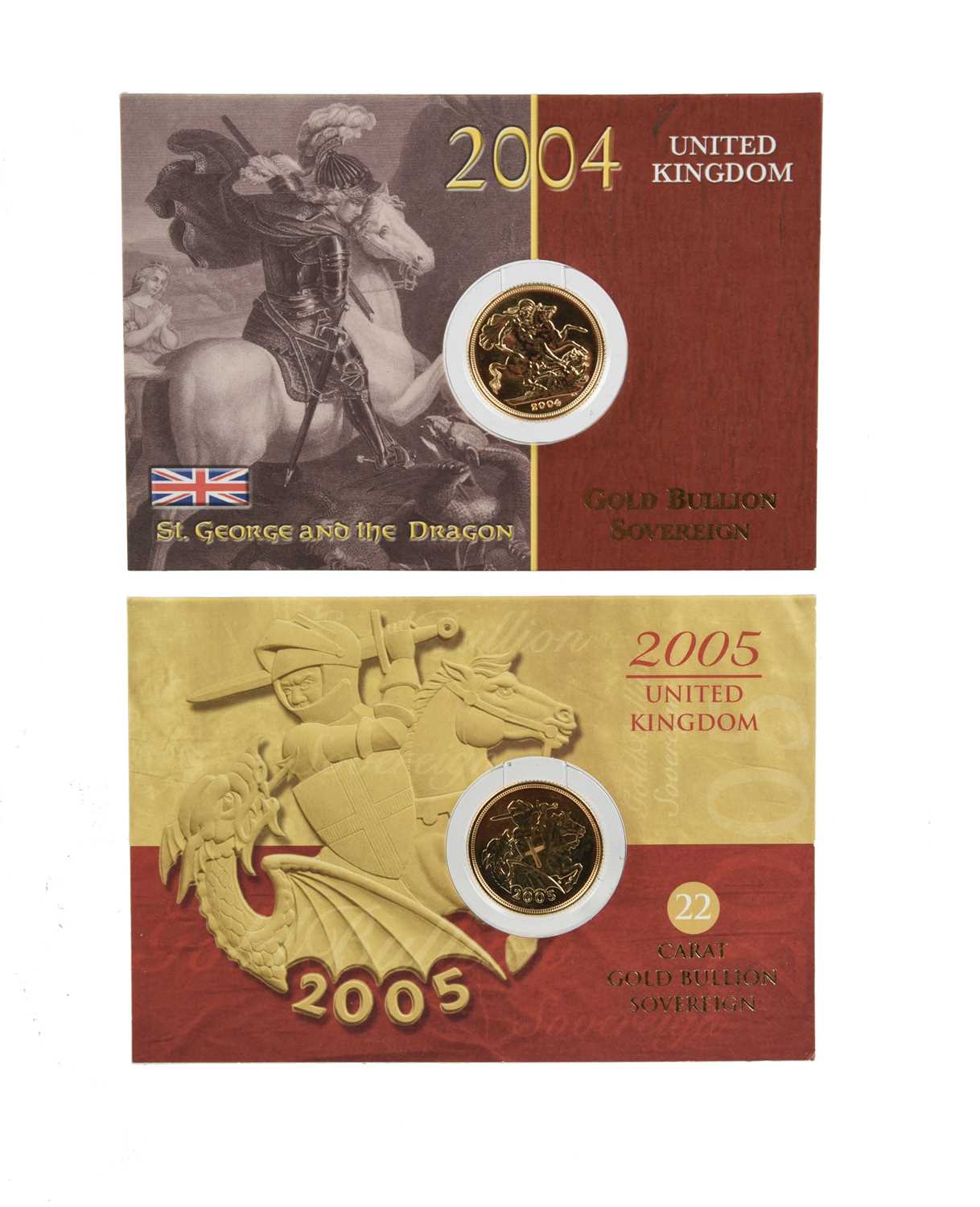 Elizabeth II, gold sovereigns (2), 2004 and 2005, bullion issues (S 4430, 4432), in card packs. [2]