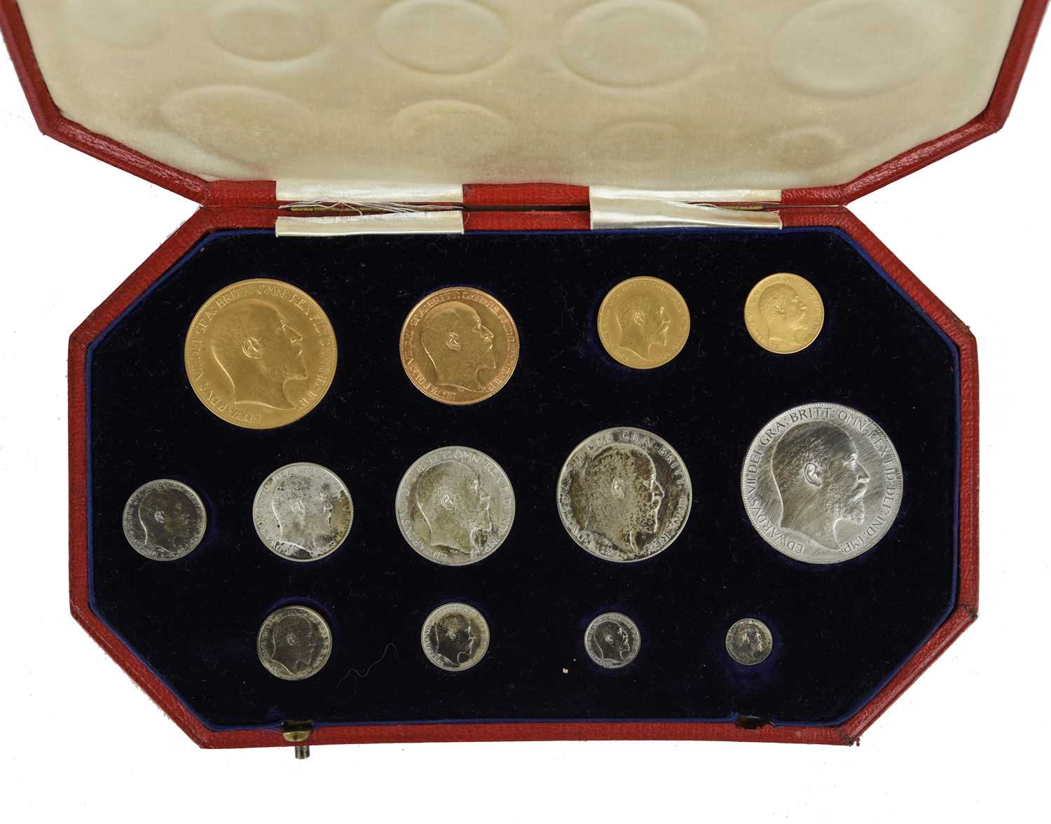 Edward VII: proof set 1902, 13 coins comprising gold five pounds to silver maundy penny, in official - Image 2 of 4