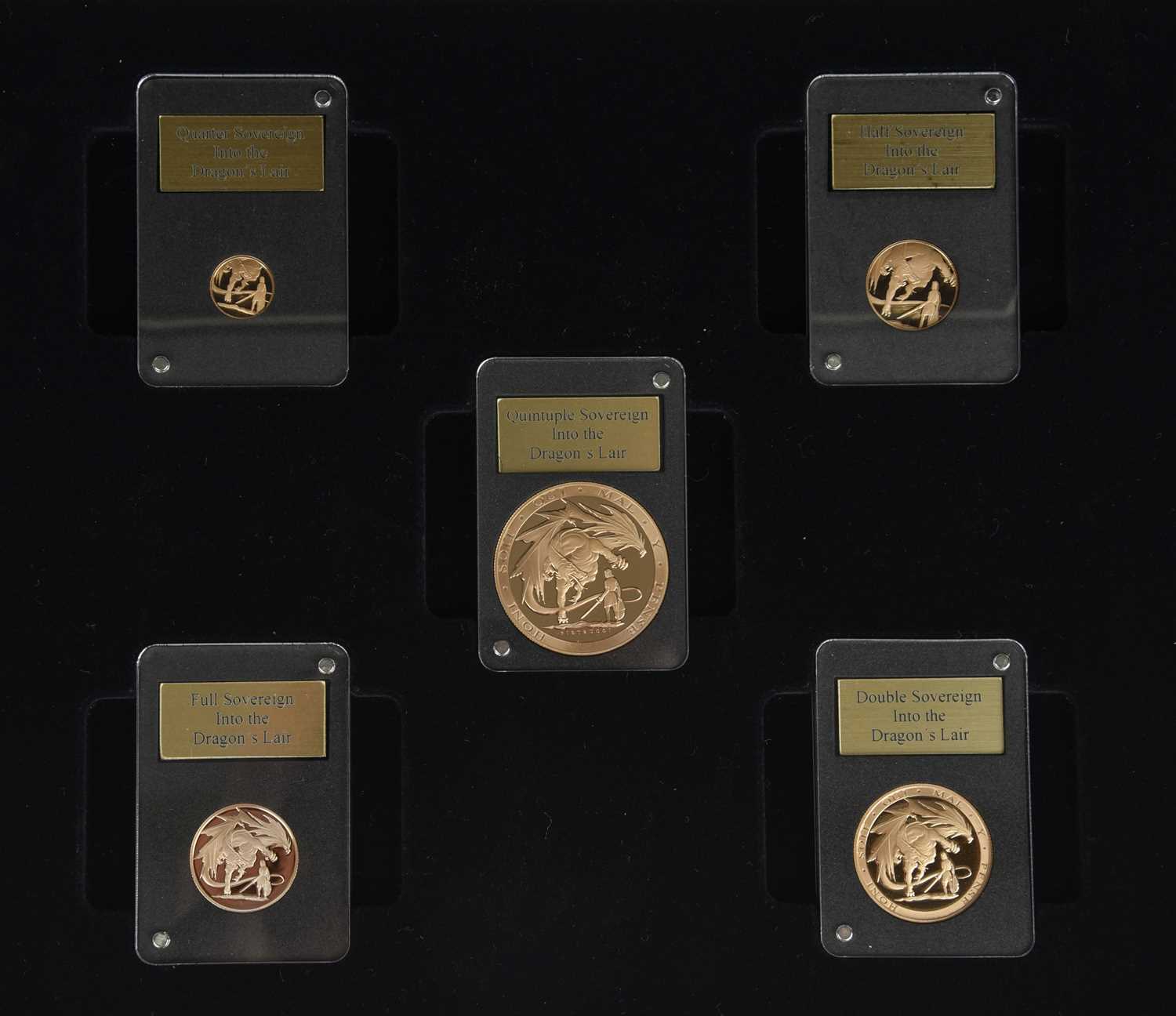 Gibraltar: Elizabeth II, a set of five gold presentation coins, 2019, 'Into the Dragon's Layer',
