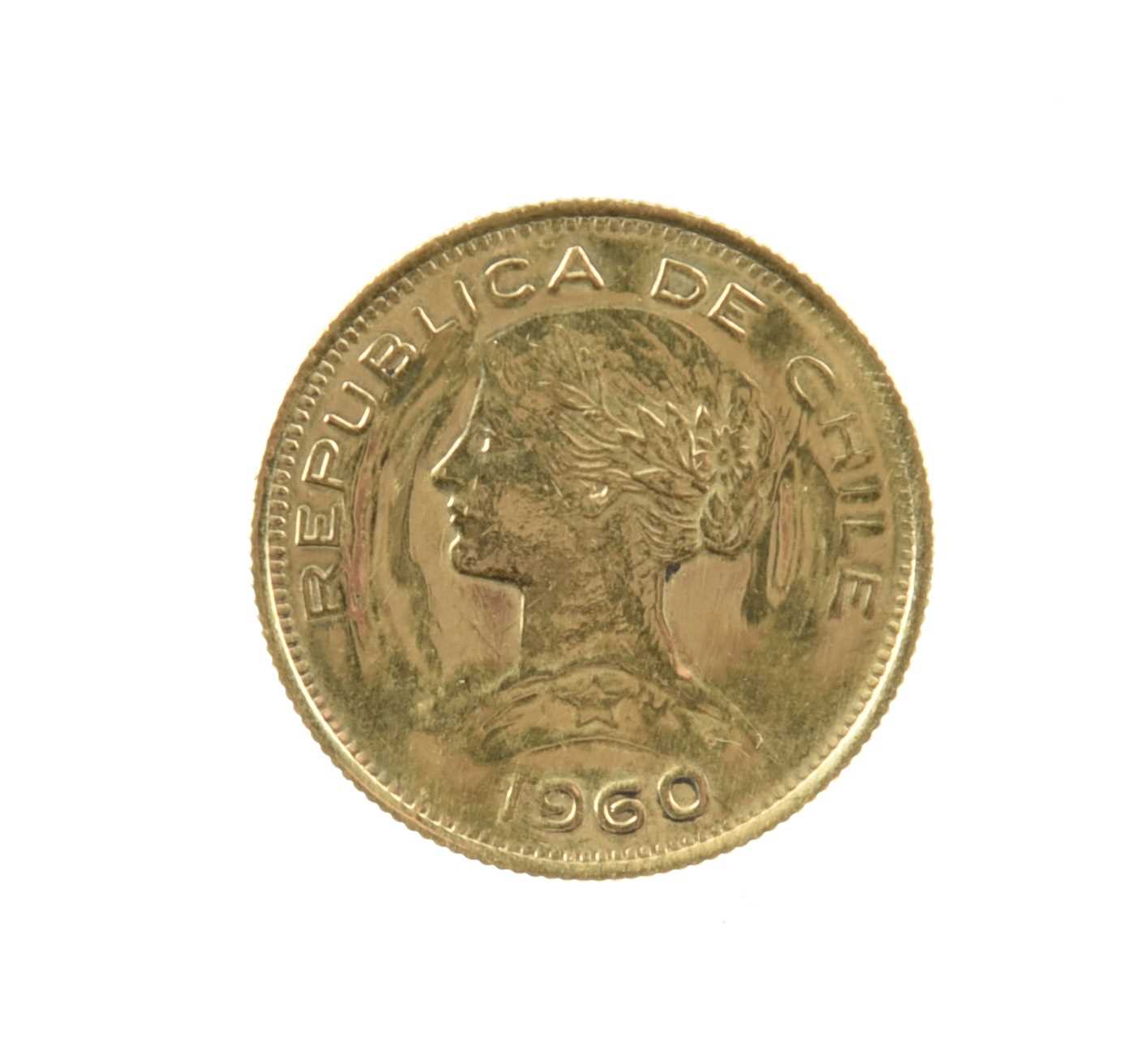 Chile - Republic: gold 100 pesos, 1960, Liberty head with coiled hair (F 54), nearly extremely fine.