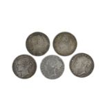 British silver crowns (5), viz.: George III, 1820 (S 3787), near very fine; George IV, 1821 (S