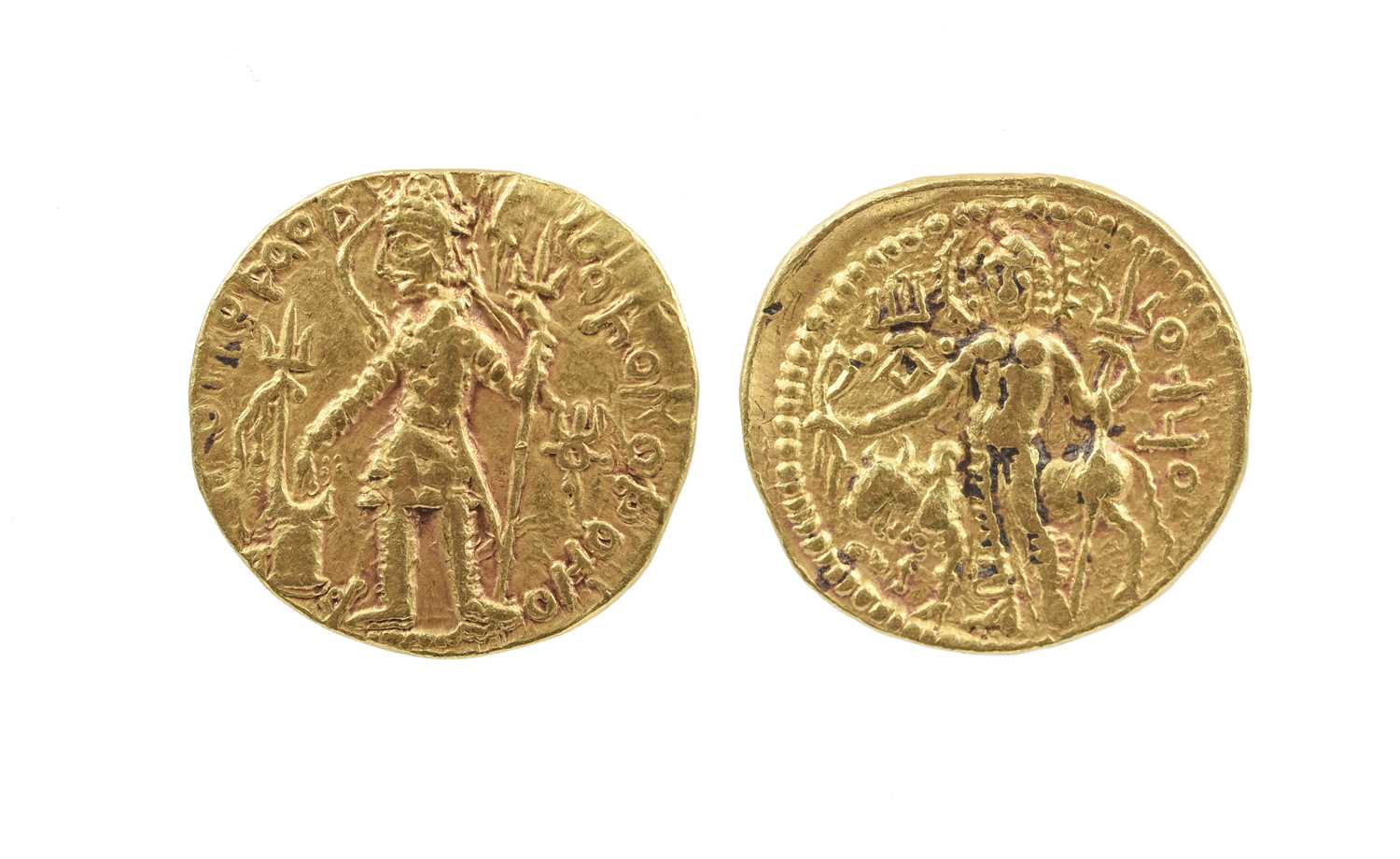 India - Kushan Empire: gold dinar, possibly Vasudeva (c. 189-225 AD), king standing holding