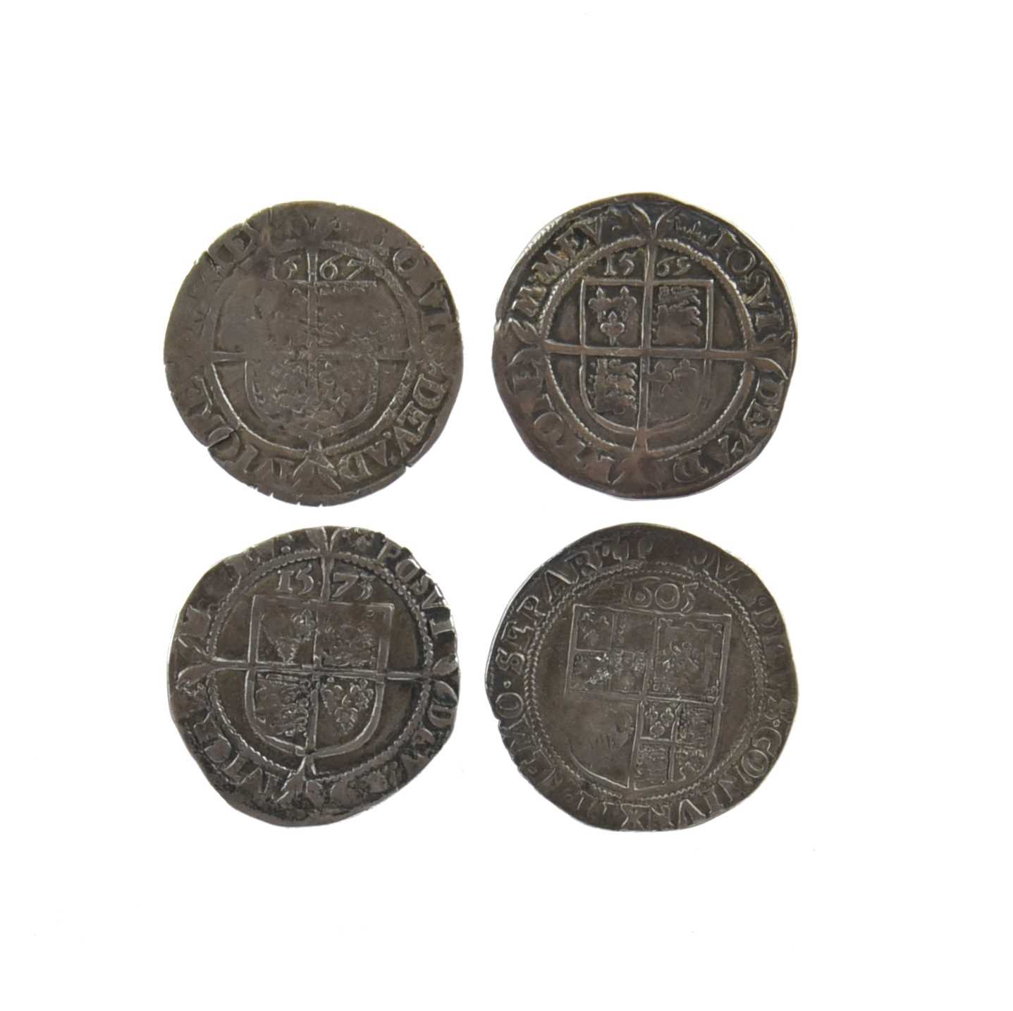 Four English silver pennies, vis.: Elizabeth II, rose and date (S 2562), 1567, geometric - Image 2 of 3