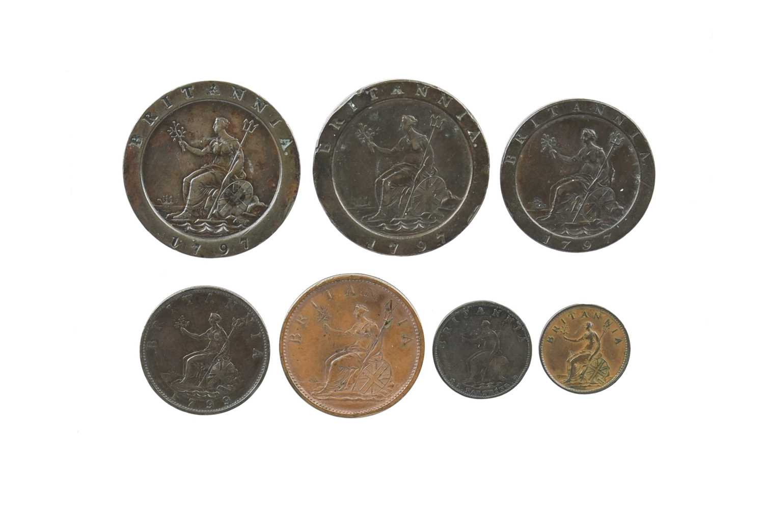 George III, a small quantity of copper coins, comprising: twopence (2), 1797, second issue, Soho - Image 2 of 2