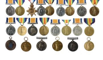 A collection of Great War medals, groups and singles, comprising: a trio: 1914-15 Star (LIEUT. S. B.